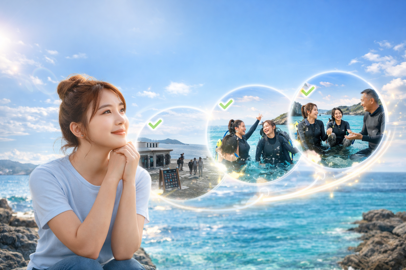 東京・世田谷でおすすめのダイビングショップTiaraの特徴（無事故・PADI 5スターIDC・少人数制・女性一人参加）を表したイメージ画像