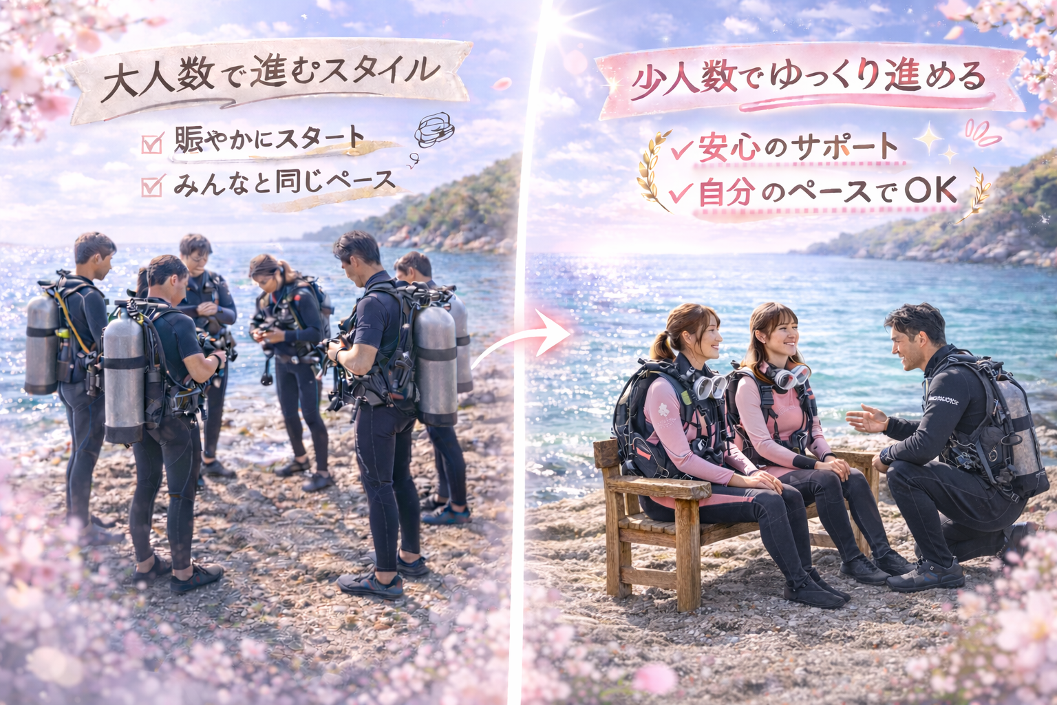 少人数でゆっくり進めるダイビング講習と大人数で進むスタイルの違い(東京・世田谷発PADI講習)